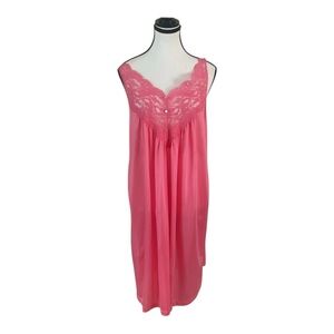 Vassarette Vibrant Pink Lace Nylon Nightgown Size XL